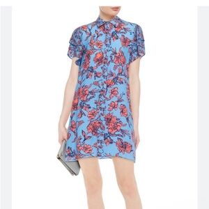 Alice + Olivia Floral Shirt Dress with Layered Flutter Sleeves Size XL